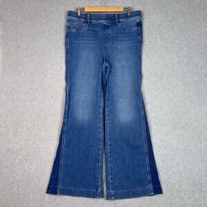 SPANX Mixed 2 Tone Wash ‘70s Style High Rise Flare Pull On Jeans Size XL
